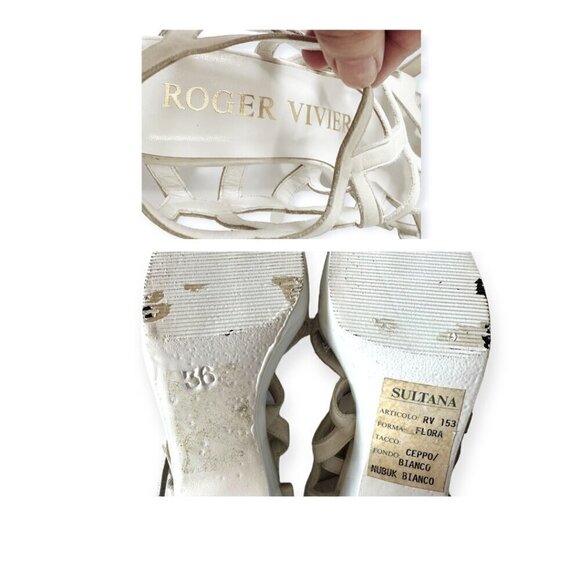 Vintage 80s Roger Vivier Caged Sandals on Platform Wedge, Off White Nubuk - Picture 12 of 16